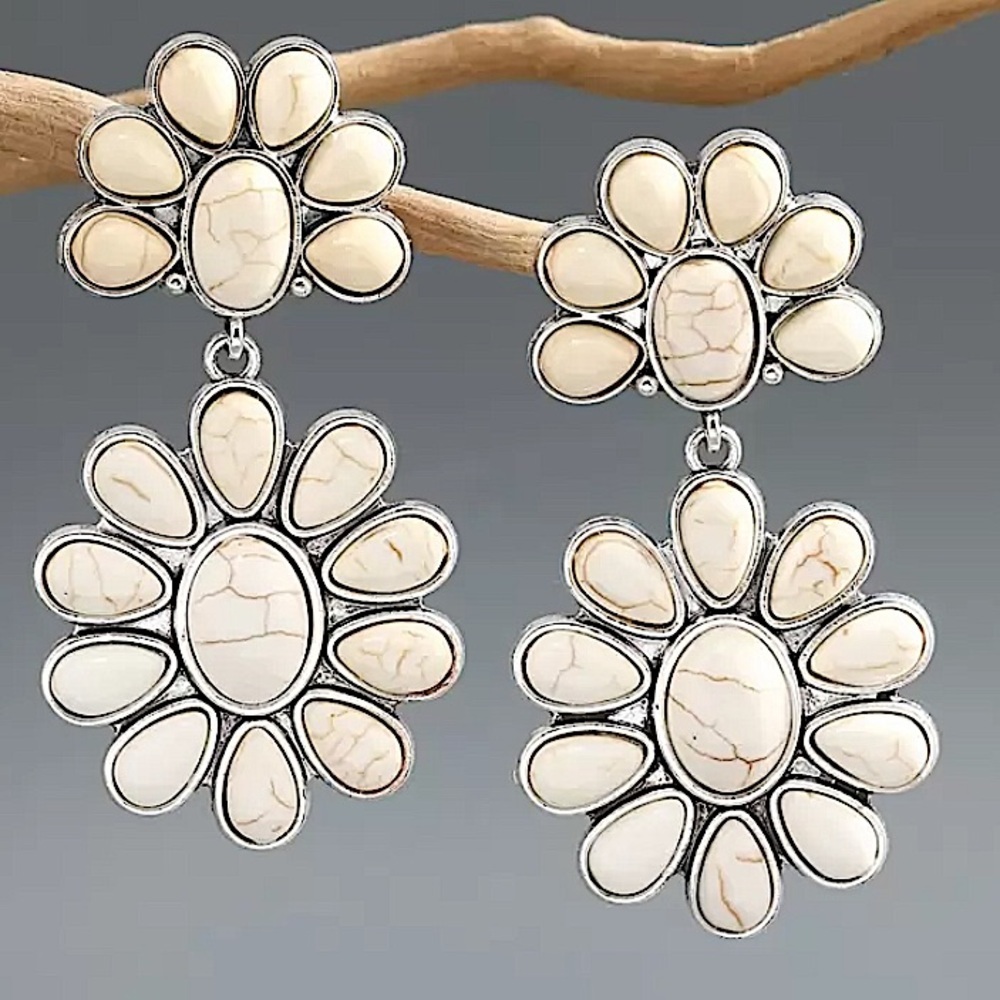 White Western Squash Blossom Post Earrings